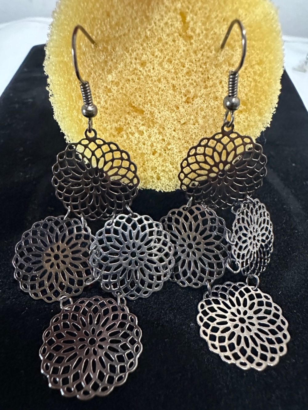 Silver Filigree Floral Drop Earrings - Women Jewelry